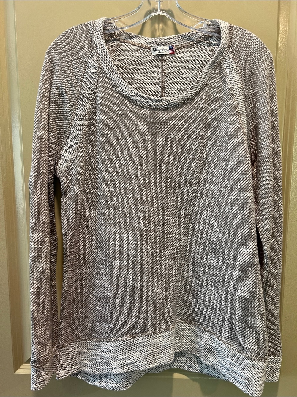 Kut from the Kloth Heathered Taupe and White Knit Top